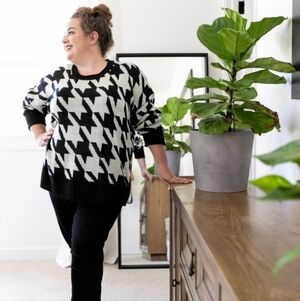 Lularoe Harper crewneck sweater black white houndstooth sz large